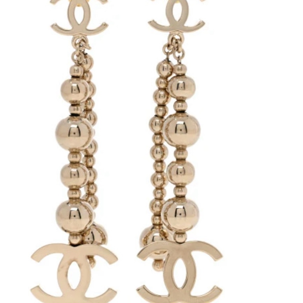 CHANEL pale gold Beaded Logo Earrings